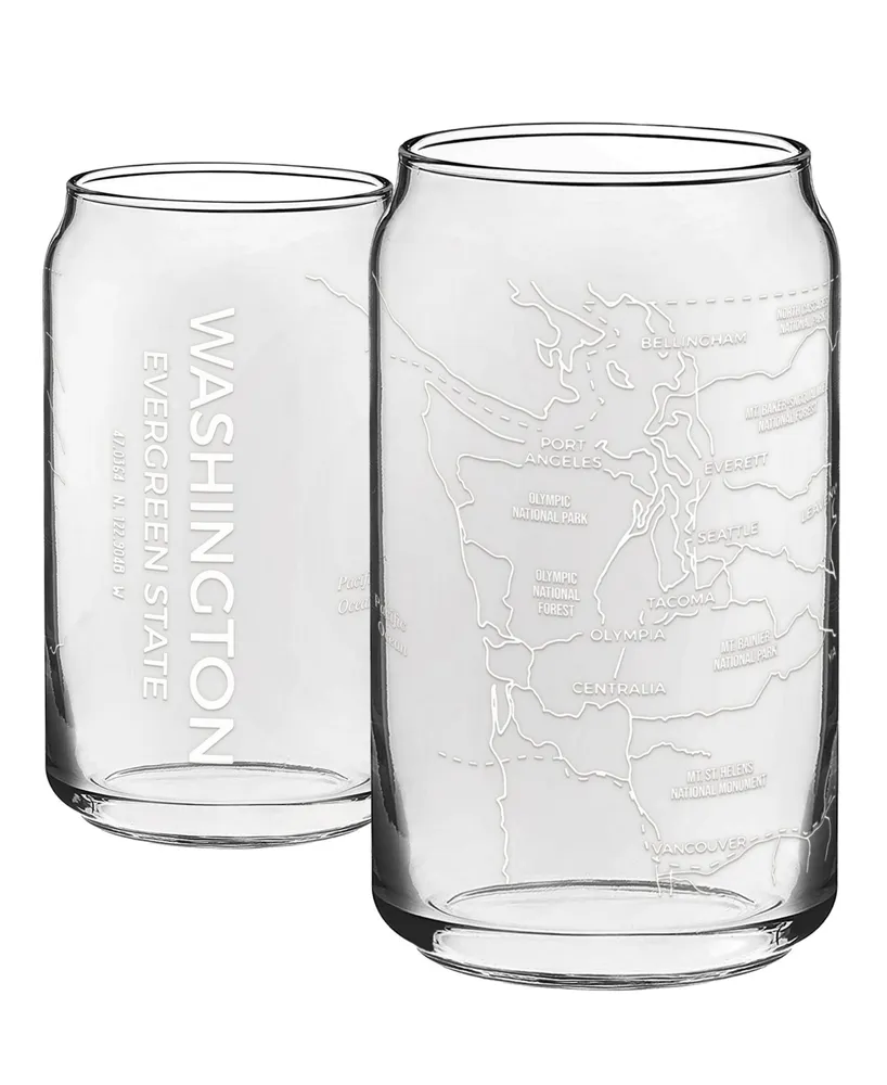 Narbo The Can Washington State Map 16 oz Everyday Glassware, Set of 2