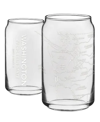 Narbo The Can Washington State Map 16 oz Everyday Glassware, Set of 2