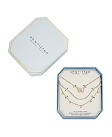 Unwritten Cubic Zirconia and Mother of Pearl Inlay Butterfly 3-Piece Layered Necklace Set