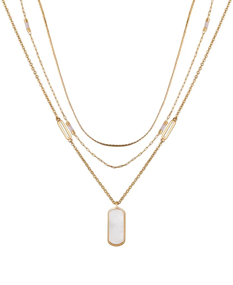 Unwritten Mother of Pearl Dog Tag 3-Piece Necklace Set