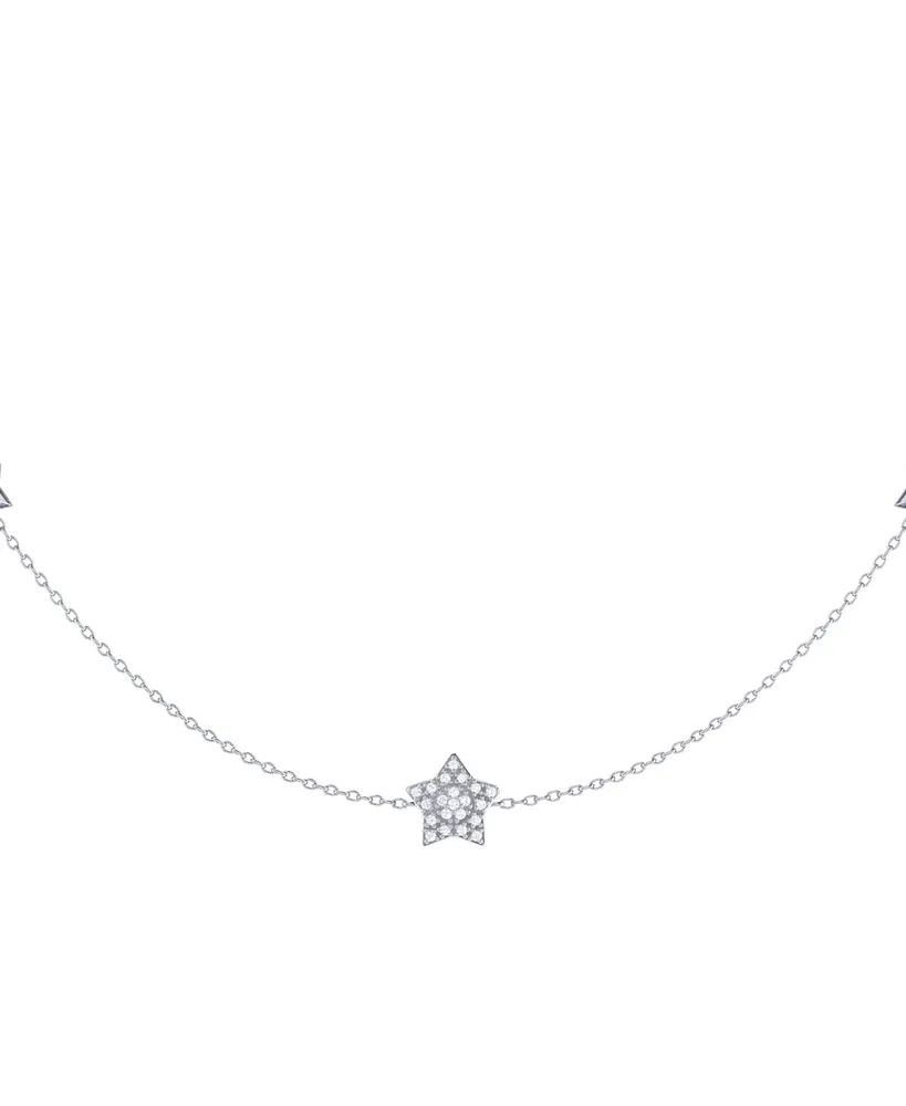 LuvMyJewelry Lucky Star Layered Design Sterling Silver Diamond Women Necklace