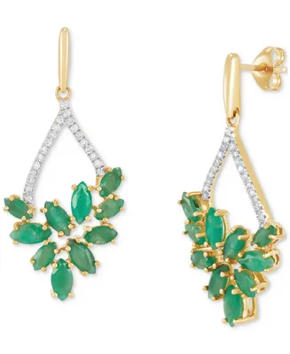 Emerald (2-5/8 ct. t.w.) & Diamond (1/8 ct. t.w.) Vine Inspired Drop Earrings in 14k Gold