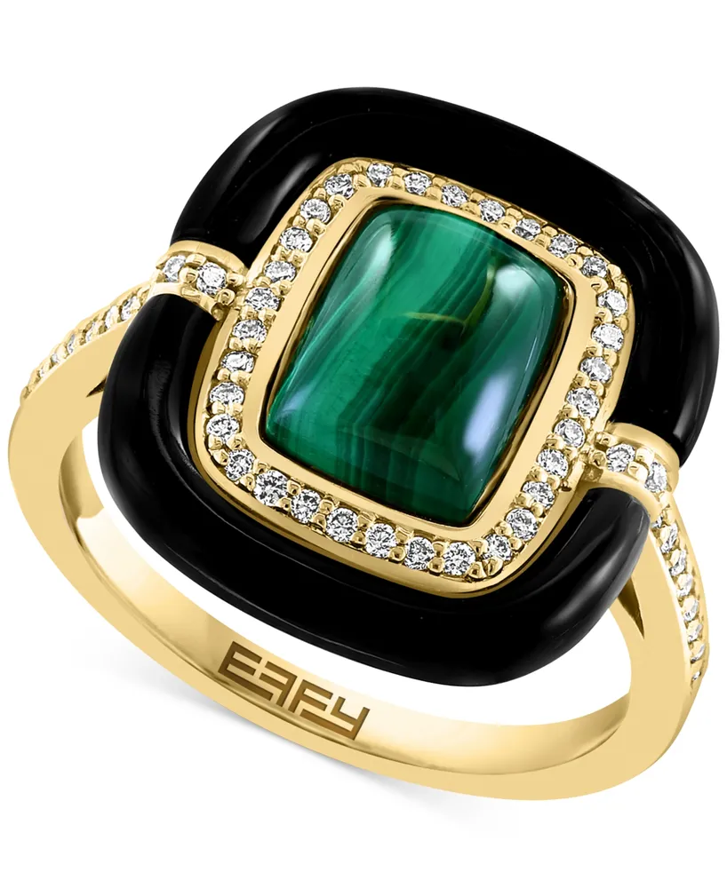 Effy Malachite, Onyx, & Diamond (1/5 ct. t.w.) Statement Ring in 14k Gold