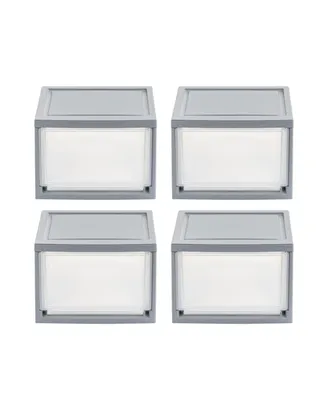14 Quart Stackable Clear Plastic Storage Drawer, Gray, Set of 4