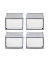 Iris 14 Quart Stackable Clear Plastic Storage Drawer, Gray, Set of 4