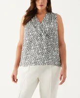 Ella Rafaella Plus Size Geometric Print Pleated Satin Sleeveless Shell Top