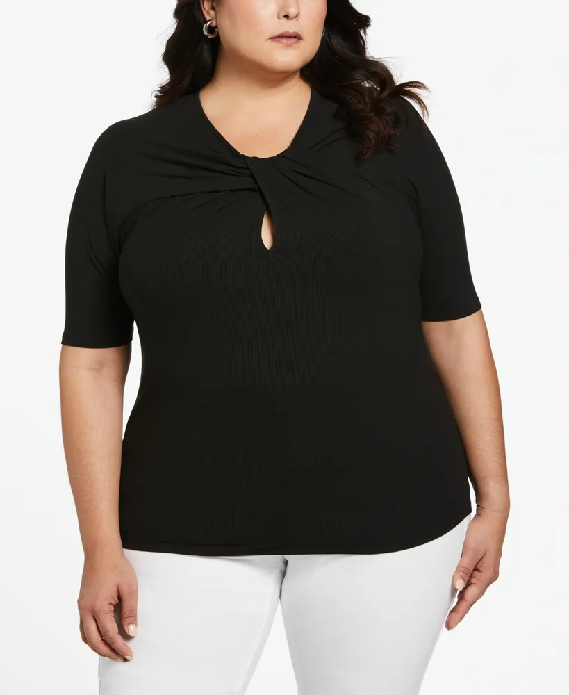 Ella Rafaella Plus Size Twist Neckline Cut Out Top