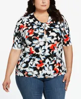 Ella Rafaella Plus Size Floral Elbow Sleeve Top