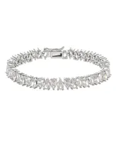 White Rhodium Clad Pear Shape Cubic Zirconia Line Bracelet