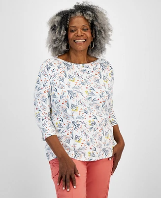 Style & Co Plus Printed Pima Cotton 3/4-Sleeve Top, Created for Macy's