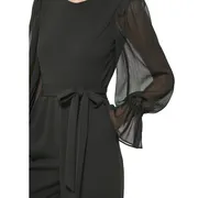 Calvin Klein Crewneck Chiffon Flare-Leg Jumpsuit