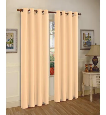 Solid Grommet Faux Silk Window Curtain Panels 84" Length - 2 Pack