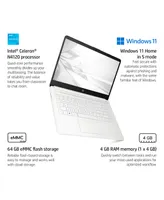 Hp 14" Laptop, Intel Celeron N4120, 4GB DDR4 Ram, 64GB eMMC, Wi-Fi 5, Windows 11 Home, White