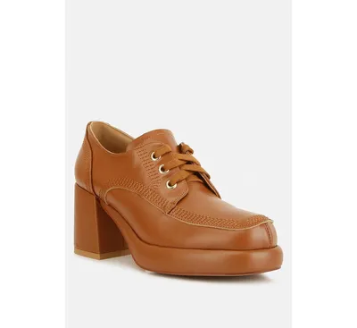 Zaila Womens Leather Block Heel Oxfords