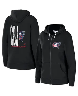 Women's Wear by Erin Andrews Black Columbus Blue Jackets Sponge Full-Zip Hoodie