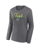 Women's Fanatics Gray Notre Dame Fighting Irish Double Team Script Long Sleeve T-shirt