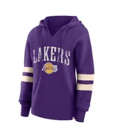 Women's Fanatics Purple Distressed Los Angeles Lakers Bold Move Dolman V-Neck Pullover Hoodie