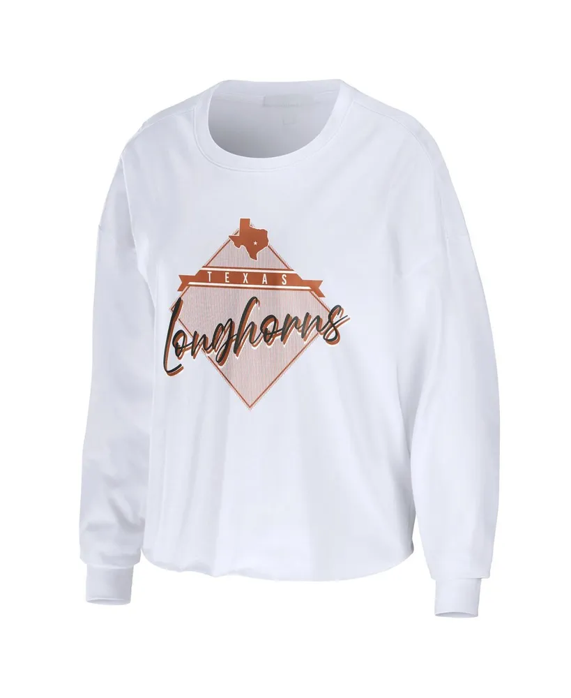 Women's Wear by Erin Andrews White Texas Longhorns Diamond Long Sleeve Cropped T-shirt