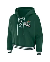 Women's Wear by Erin Andrews Green Minnesota Wild Lace-Up Pullover Hoodie