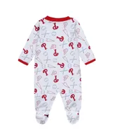 Newborn and Infant Boys Girls White Philadelphia Phillies Sleep Play Full-Zip Footed Jumper with Bib