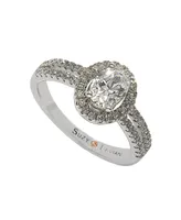 Suzy Levian New York Sterling Silver Oval Cut White Cubic Zirconia Halo Center Stone Ring