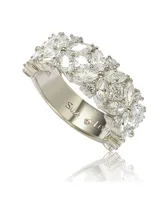 Suzy Levian Sterling Silver Multi-Cut Cubic Zirconia Floral 3/4 Eternity Ring