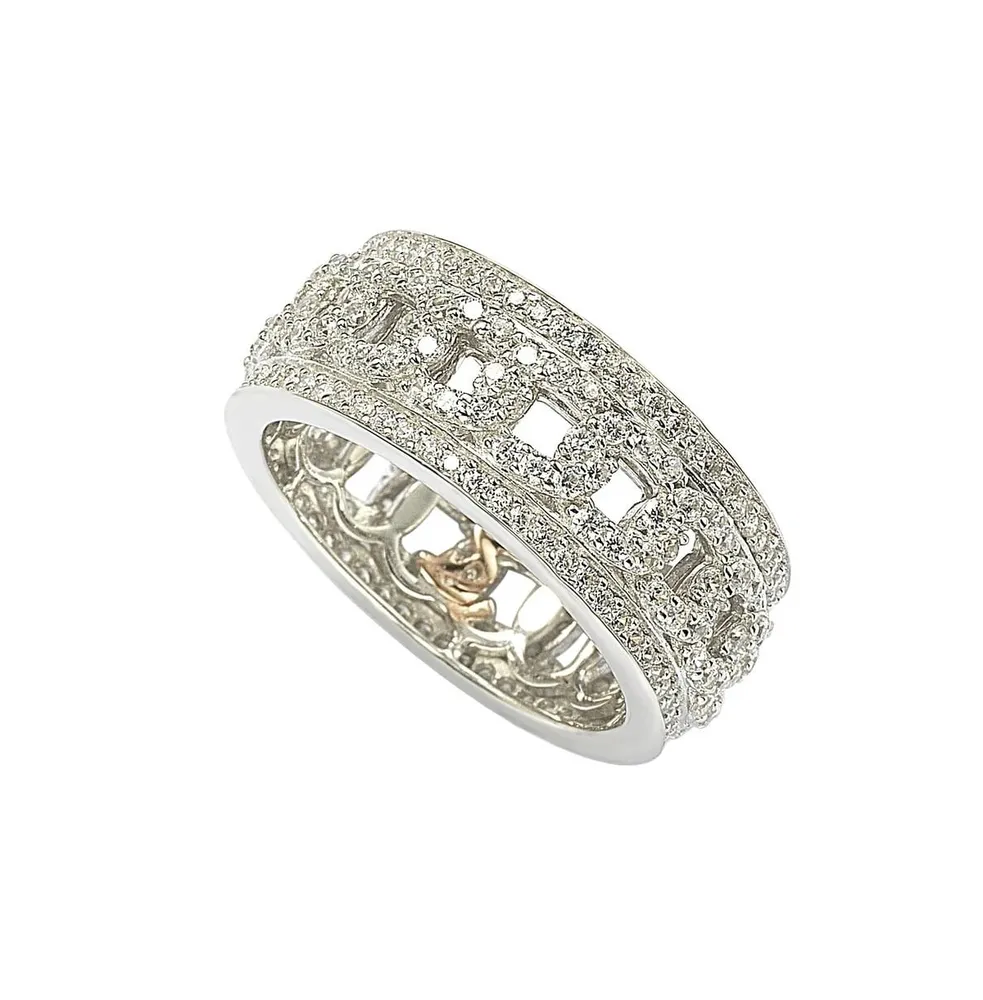 Suzy Levian Sterling Silver Cubic Zirconia Link Eternity Band Ring