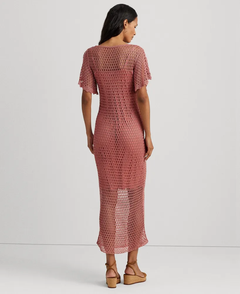 Lauren Ralph Lauren Women's Belted Linen-Blend Pointelle-Knit Dress