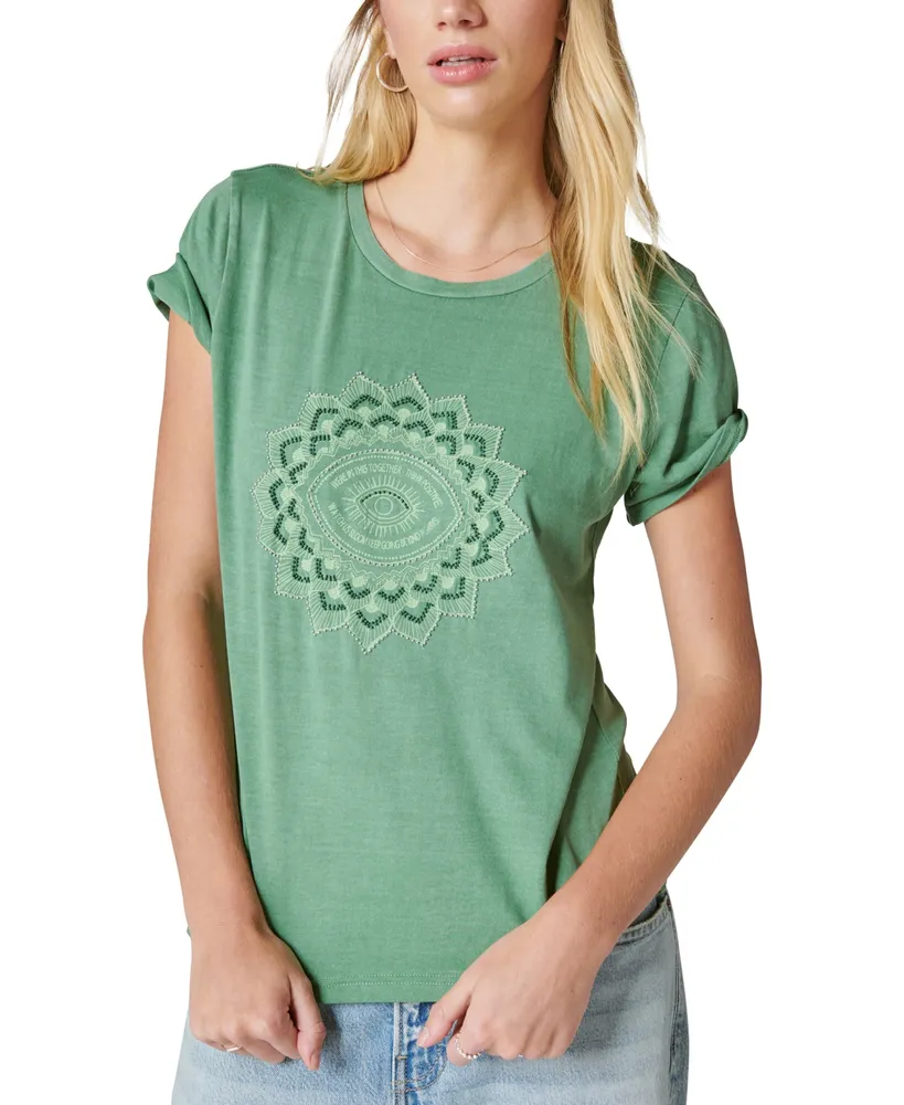 Lucky Brand Women's Beaded Embroidered Eye Cotton T-Shirt