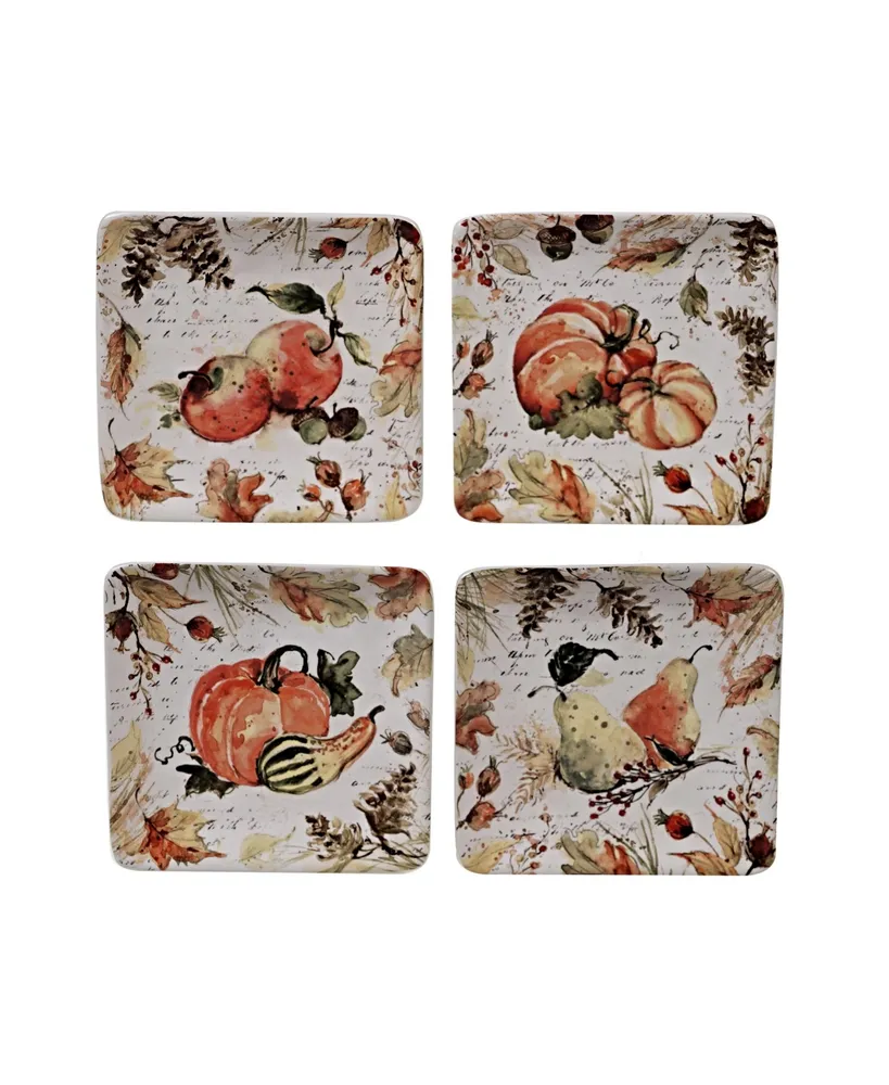 Certified International Harvest Splash Square Canape Plate, Set of 4