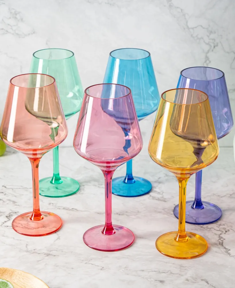 The Wine Savant Acrylic Colored European Style Crystal, Stemmed Wine Glasses, Acrylic Glasses, Set of 6