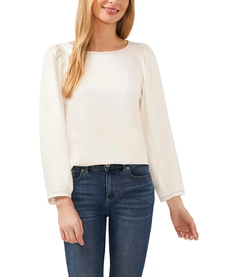 CeCe Women's Long Sleeve Puff Blouse with Topstitching