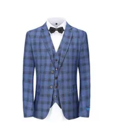 Gino Vitale Men's 3-Piece Performance Stretch Slim Fit Blue & Black Plaid Suit