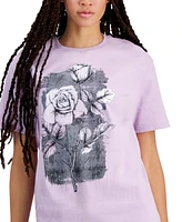 Rebellious One Juniors' Faded-Rose-Graphic Cotton T-Shirt