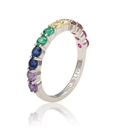 Suzy Levian New York Sterling Silver Rainbow Cubic Zirconia Half Band Ring