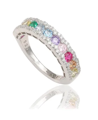 Suzy Levian New York Sterling Silver Rainbow Cubic Zirconia Eternity Half Band Ring