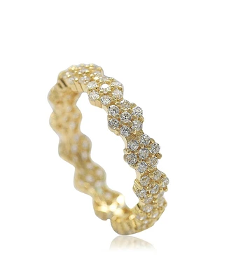 Suzy Levian New York Sterling Silver Cubic Zirconia Floral Eternity Band Ring