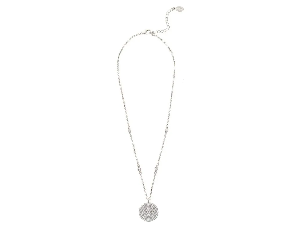 White Rhodium Clad Pave Cubic Zirconia Disc Necklace