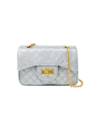 Girl's Silver Classic Quilted Sparkle Mini Handbag