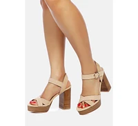 Rag & Co Choupette Suede Leather Block Heeled Sandal Nude