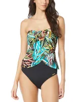 Vince Camuto Womens Printed Draped Tankini Top Riviera Shirred Cheeky Bikini Bottoms