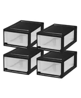 Iris 4Pack 6qt Plastic Compact Stackable Storage Drawers, Black