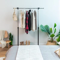 Adjustable and Extendable Single-Rod Clothes Garment Rack