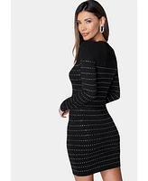 Bebe Women's Bold Shoulder Sparkle Sweater Dress