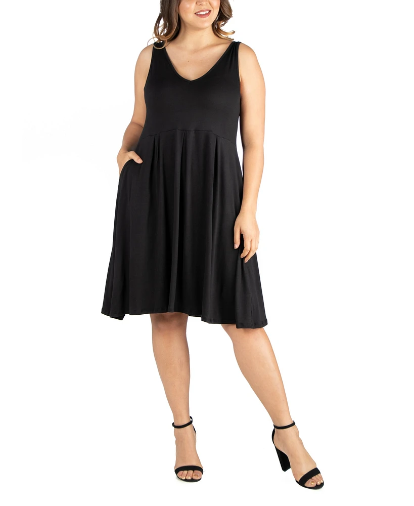 24seven Comfort Apparel Plus Midi Fit and Flare Pocket Dress