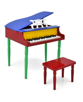 30-Key Classic Baby Grand Piano Toddler Toy Wood with Bench & Music Rack