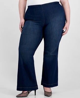 I.n.c. International Concepts Plus Pull-On Flare-Leg Denim Jeans, Created for Macy's