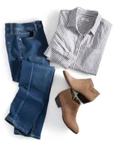 Style Co Womens Cotton Buttoned Up Shirt High Rise Straight Leg Jeans Ankle Booties Bead Earrings Created For Macys