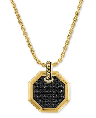 Esquire Men's Jewelry Black Diamond Octagon 22" Pendant Necklace (1/2 ct. t.w.) in 14k Gold-Plated Sterling Silver, Created for Macy's