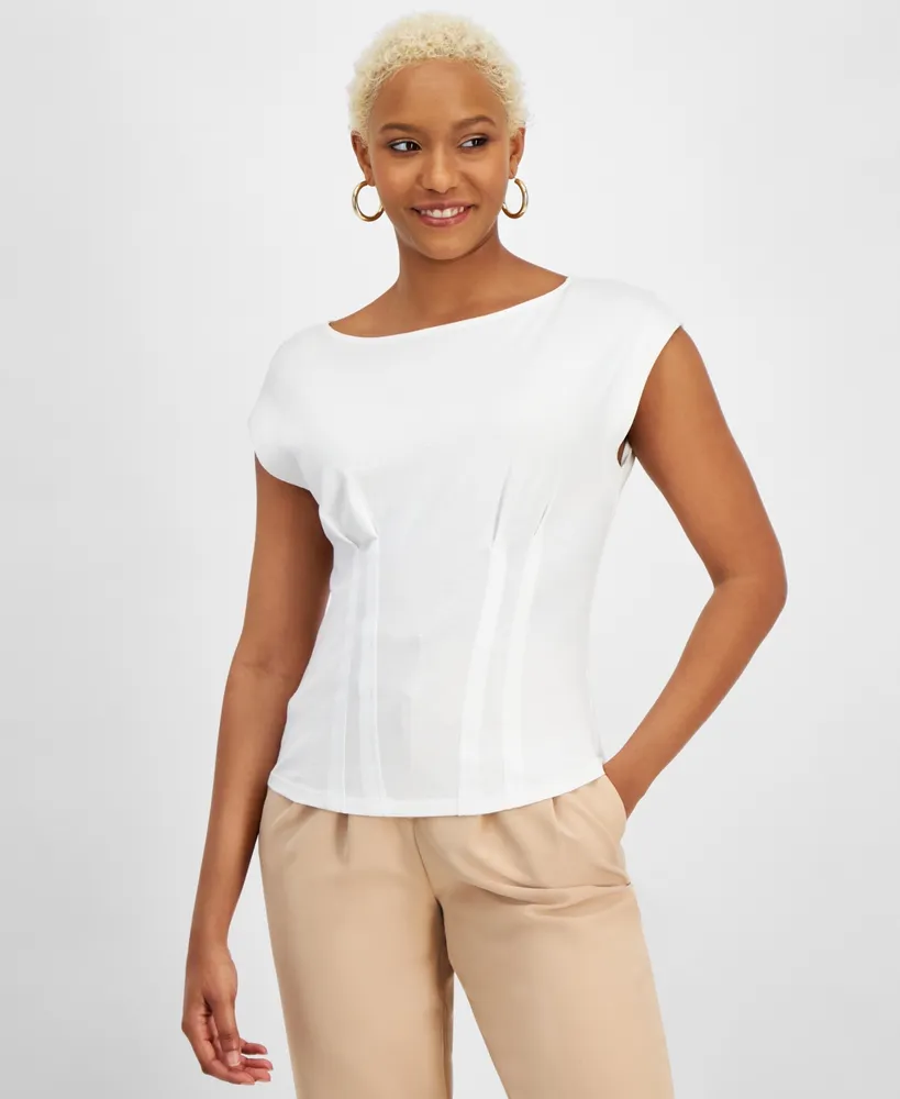 Bar Iii Women's Extended-Shoulder Pintucked Top, Created for Macy's